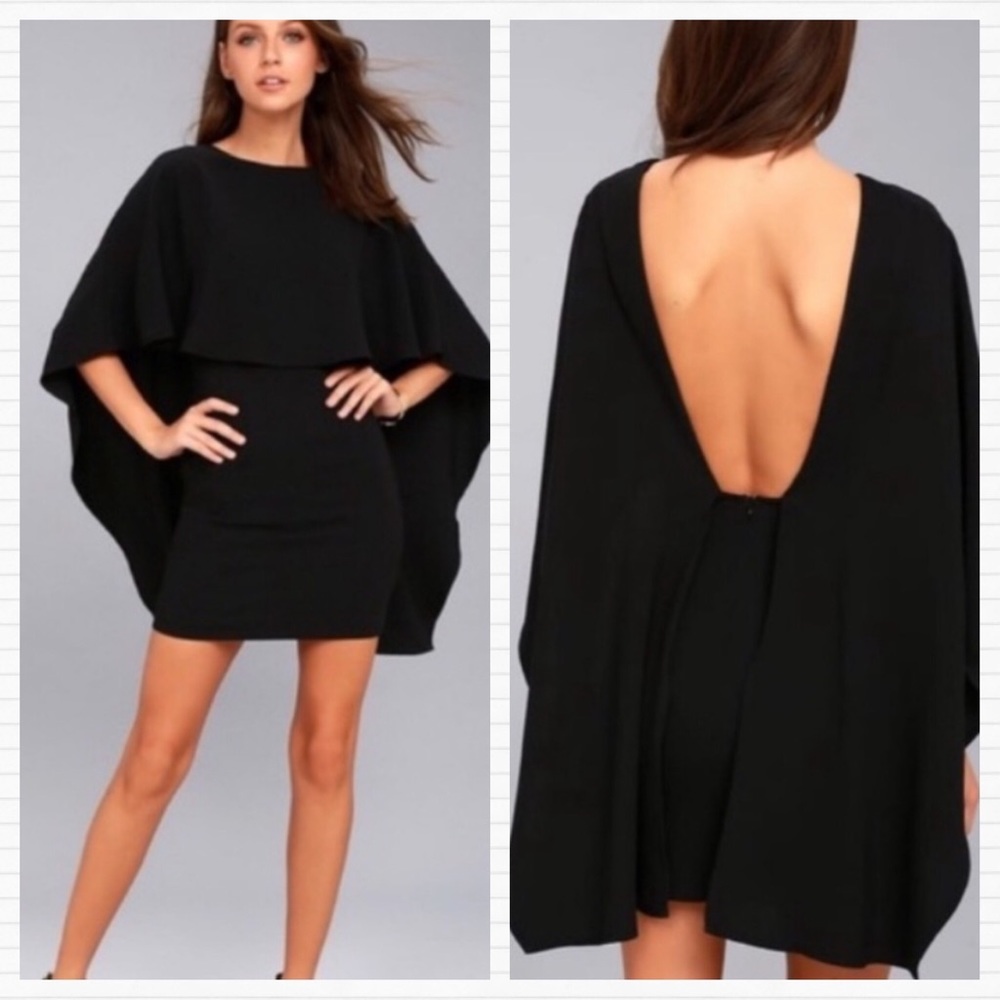 🏷SOLD LULU’S Black Mini Cape Dress Best Yet Come - Picture 1 of 9